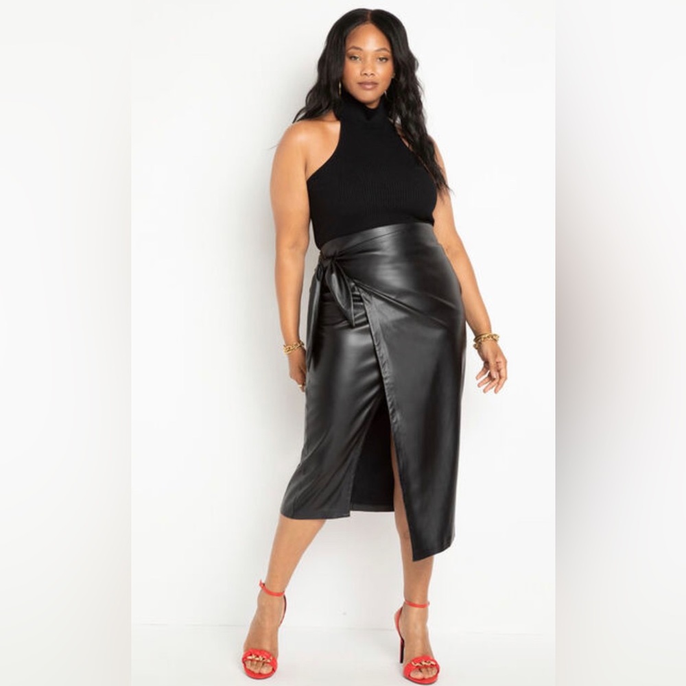 Eloquii Faux Leather Wrap Skirt ALTERED TO 30” LENGTH